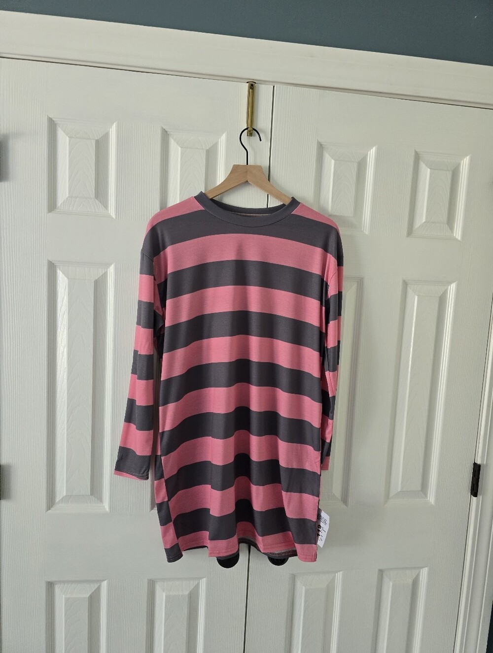ASOS DESIGN Oversized Long Sleeve T-Shirt Dress Pink & Gray Striped
